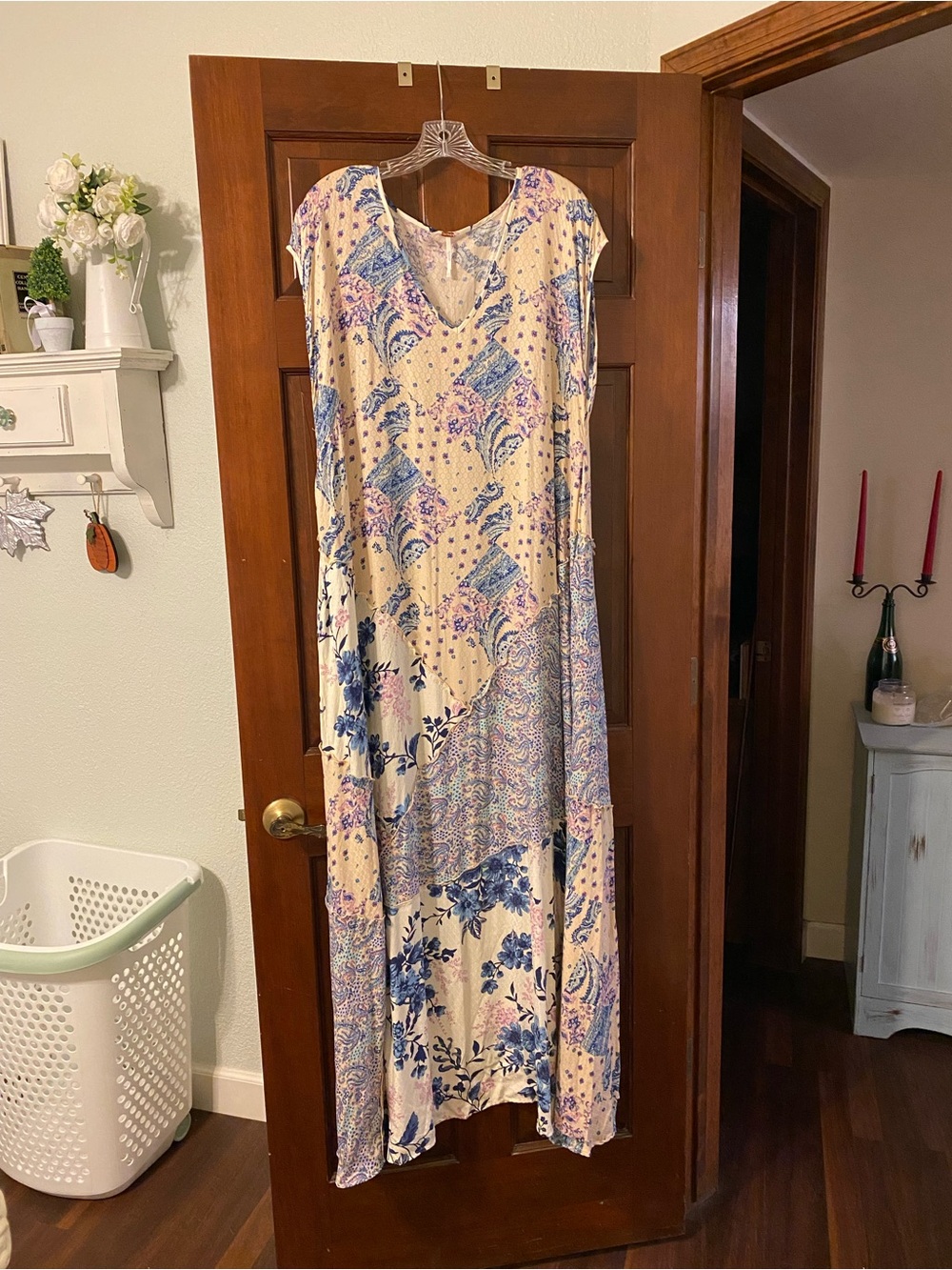 Free People Cream/Lavender Blue Maxi Dress with Paisley Floral Print - Picture 4 of 9